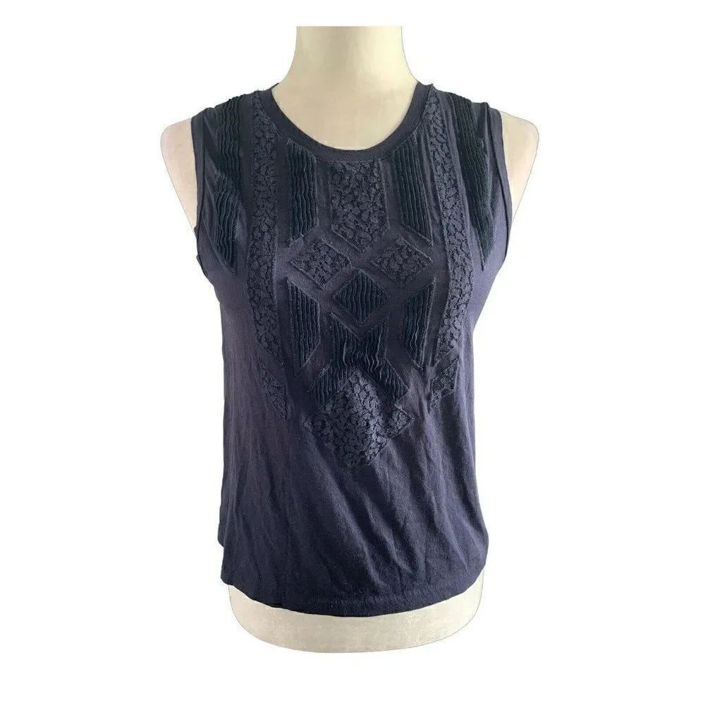 j crew womens solid navy blue crew neck tank top xs